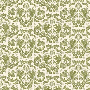 (S) Squirrels and acorns in green damask