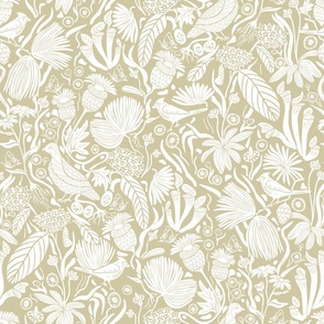 Peck and Plume, Large, Bright White on Tan 