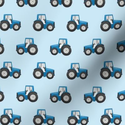 Rows of Blue Tractors on light blue - small scale