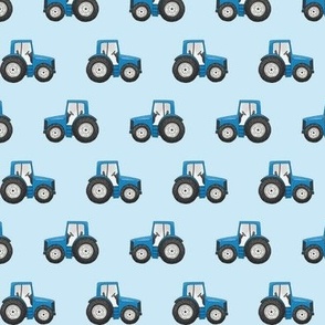 Rows of Blue Tractors on light blue - small scale