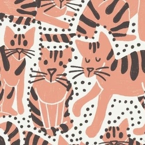 Adorable Cat Illustration Pattern in Neutrals – medium scale