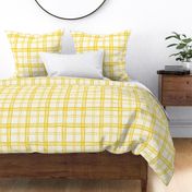 WHIMSICAL CHECKERBOARD PLAID | 24" | Playful twist on a flannel plaid pattern, with whimsical textures and simplicity | a perfect plaid for bedding and wallpapers | Yellow on off-white backdrop