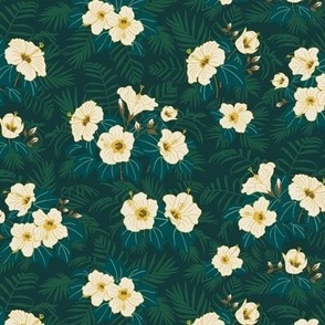 (S) Jungle Hibiscus - White Flowers on Deep Green