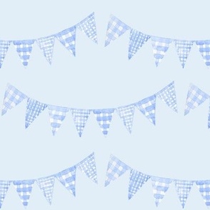 Watercolor, Hand Painted  Blue Gingham Banner on Baby Blue, Boy's  Party, L