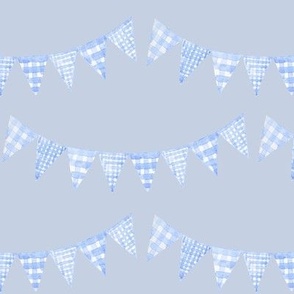 Watercolor, Hand Painted  Blue Gingham Banner on Pastel Blue, Boy's  Party, L