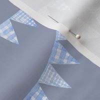 Watercolor, Hand Painted  Blue Gingham Banner on Grey Blue, Boy's  Party, L