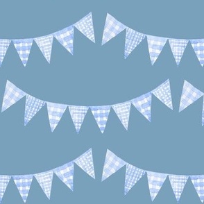 Watercolor, Hand Painted  Blue Gingham Banner on Steel Blue, Boy's  Party, L