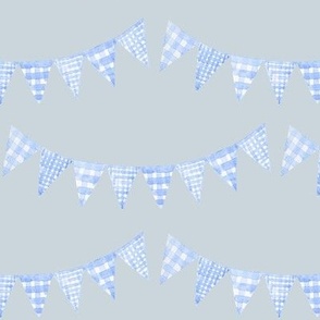 Watercolor, Hand Painted  Blue Gingham Banner on Light Blue, Boy's  Party, L