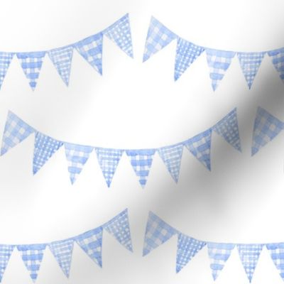 Watercolor, Hand Painted  Blue Gingham Banner on White, Boy's  Party, L