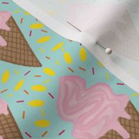 Sweet ice cream cone treat and sprinkles - green teal pink yellow brown orange  MEDIUM SCALE