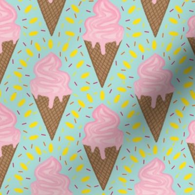 Sweet ice cream cone treat and sprinkles - green teal pink yellow brown orange  MEDIUM SCALE