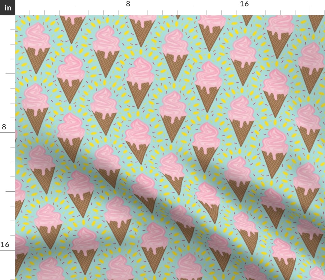 Sweet ice cream cone treat and sprinkles - green teal pink yellow brown orange  MEDIUM SCALE