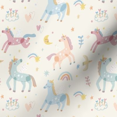 Colourful Unicorn- beige (big pattern)