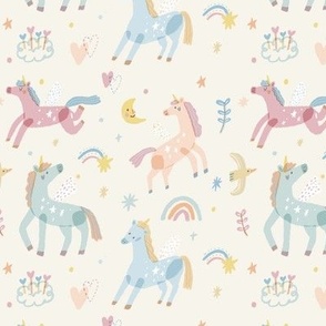 Colourful Unicorn- beige (big pattern)