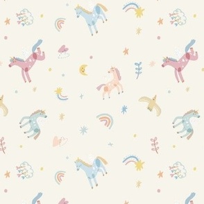 Colourful Unicorn- beige (small pattern)