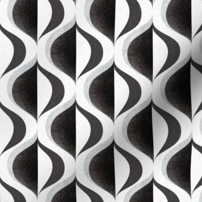 MID MOD ogee in black and white, silver gray and chalk off white | tonal textured neutral geometric structure wallpaper | small