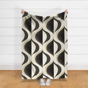 MID MOD ogee in espresso coffee dark cool brown umber black and off white, gold cream | tonal textured neutral geometric structure wallpaper | jumbo