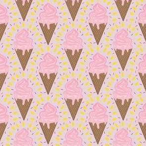 Sweet ice cream cone treat and sprinkles - lavender pink yellow brown orange  small ditsy scale