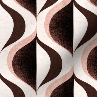 MID MOD ogee in chocolate dark warm brown burnt umber, peach blush, black and off white | tonal textured neutral geometric structure wallpaper | medium