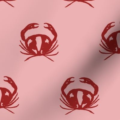 medium - Crabs in geometric rows - scarlet smile red on tea rose pink