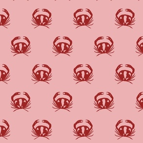 medium - Crabs in geometric rows - scarlet smile red on tea rose pink