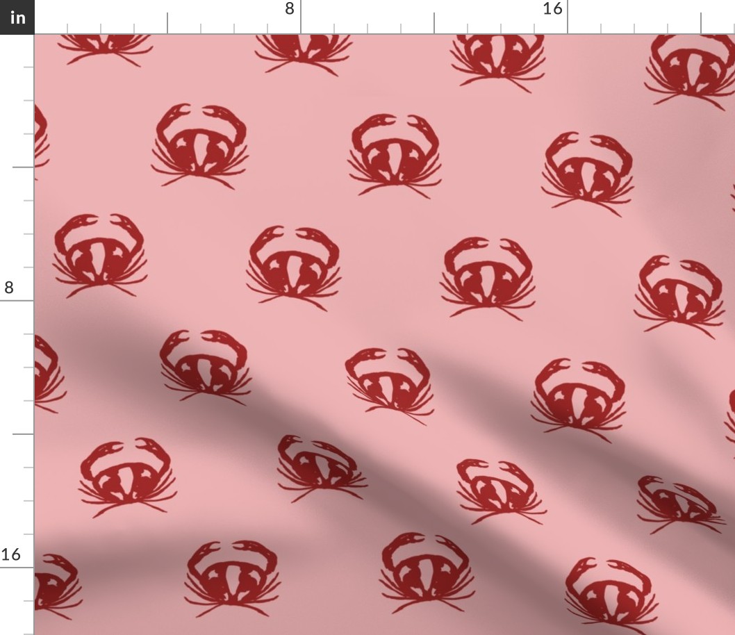 medium - Crabs in geometric rows - scarlet smile red on tea rose pink