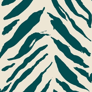 (L) Tiger Stripes - bold hand painted monochrome animal print - jungle green on cream
