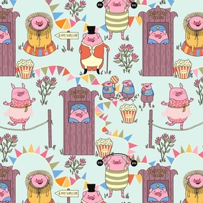 Circus piggies - Light blue background