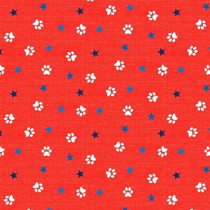 pawtriotic dog – paw prints and stars on red | small