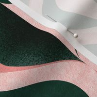 MID MOD ogee in emerald green and warm coral pink | tonal textured opulent geometric structure wallpaper | medium