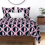 MID MOD ogee in navy blue and cool blush pink | tonal textured opulent geometric structure wallpaper | large