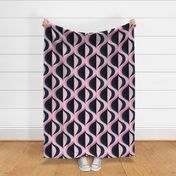 MID MOD ogee in navy blue and cool blush pink | tonal textured opulent geometric structure wallpaper | large