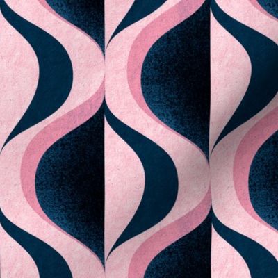 MID MOD ogee in navy blue and cool blush pink | tonal textured opulent geometric structure wallpaper | medium