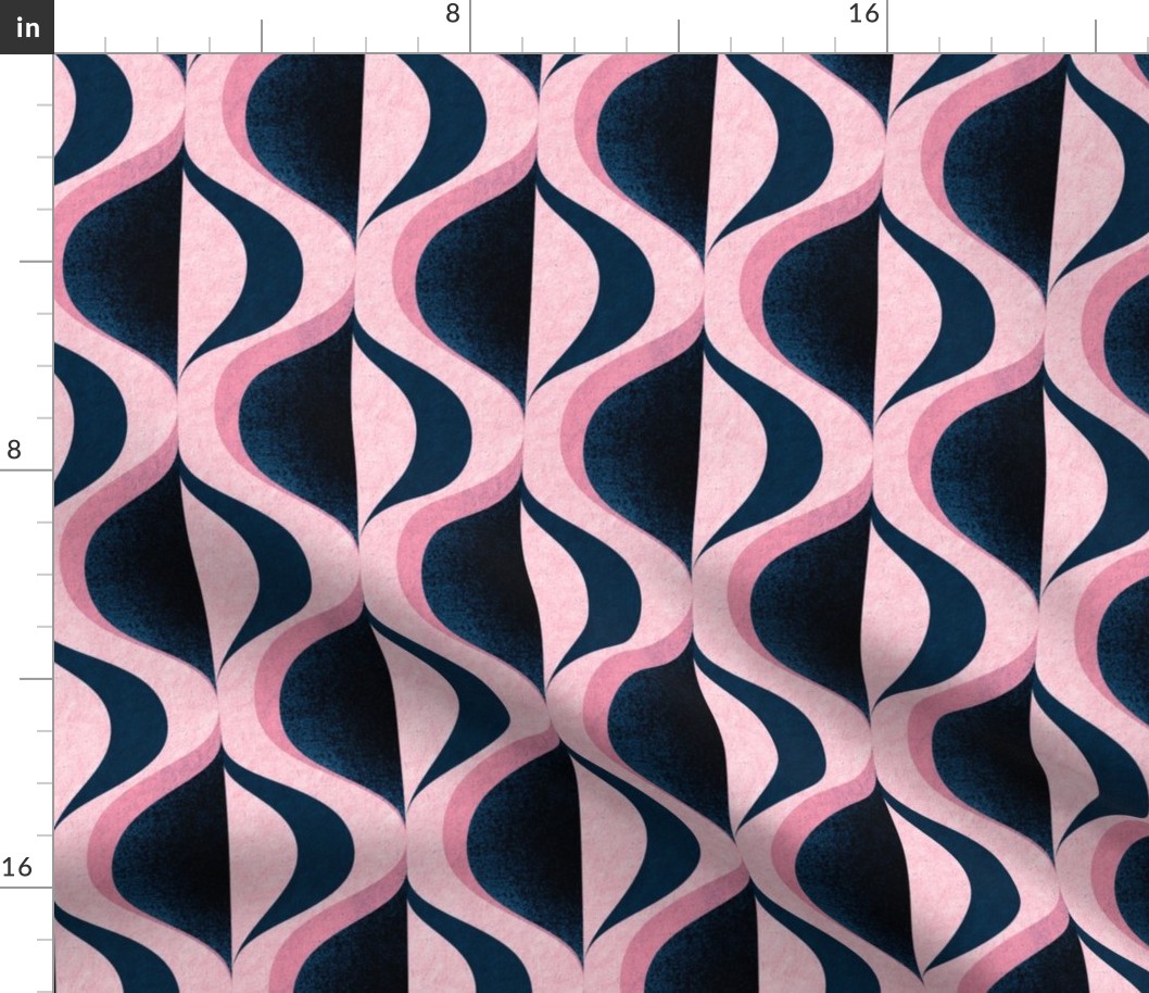 MID MOD ogee in navy blue and cool blush pink | tonal textured opulent geometric structure wallpaper | medium