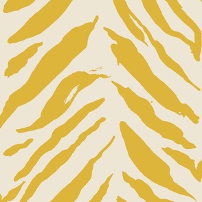 (L) Tiger Stripes - bold hand painted monochrome animal print - mustard yellow on cream