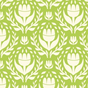 White floral on a light green abckground