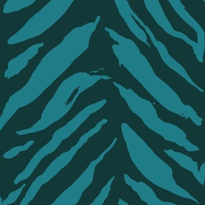 (L) Tiger Stripes - bold hand painted monochrome animal print - teal blue on jungle green