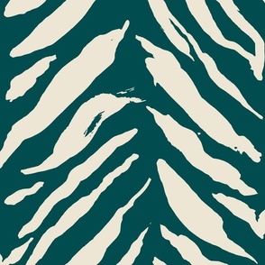 (L) Tiger Stripes - bold hand painted monochrome animal print - cream on jungle green