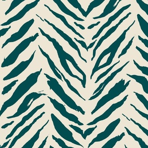 (M) Tiger Stripes - bold hand painted monochrome animal print - jungle green on cream