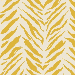 (M) Tiger Stripes - bold hand painted monochrome animal print -mustard yellow on cream