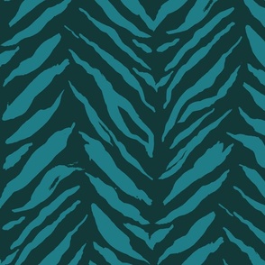 (M) Tiger Stripes - bold hand painted monochrome animal print - teal blue on jungle green