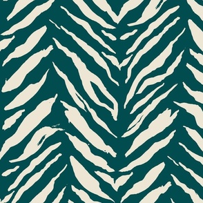 (M) Tiger Stripes - bold hand painted monochrome animal print -cream on jungle green