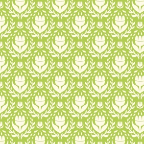 Bold white floral  on a green background -  Small