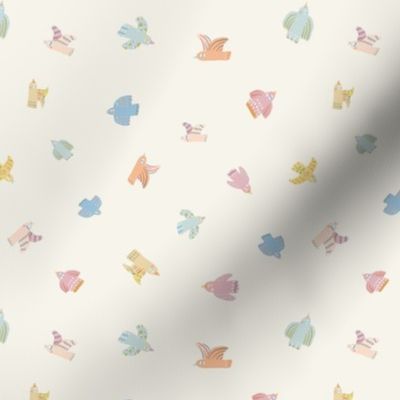 Colourful bird- beige(small pattern)