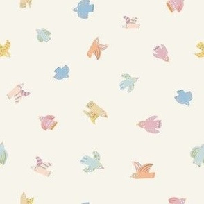 Colourful bird- beige(small pattern)