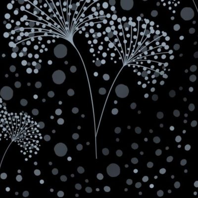 Dandelion Dots Light Blue Grey on Black, Medium