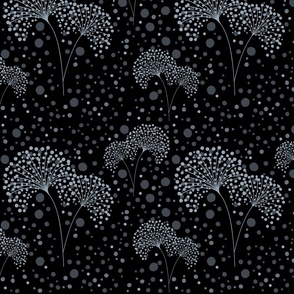 Dandelion Dots Light Blue Grey on Black, Medium