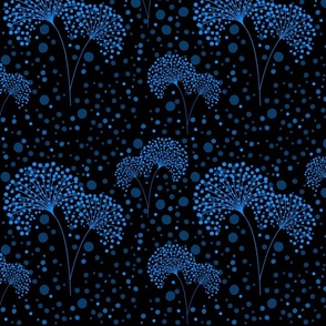 Dandelion Dots Bright Blue on Black, Medium