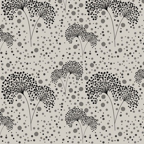 Dandelion Dots Grey Black on Cotton Grey Beige, Medium