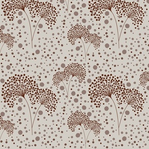 Dandelion Dots Browns on Cotton Grey Beige, Medium